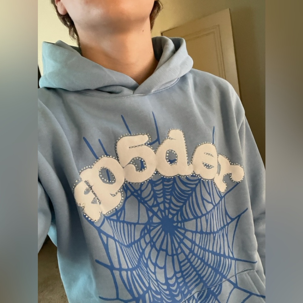 sp5der hoodie sky blue